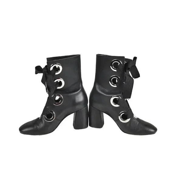 Miista London Black Leather Ribbon Lace-Up Boots Size 37 - Picture 8 of 16